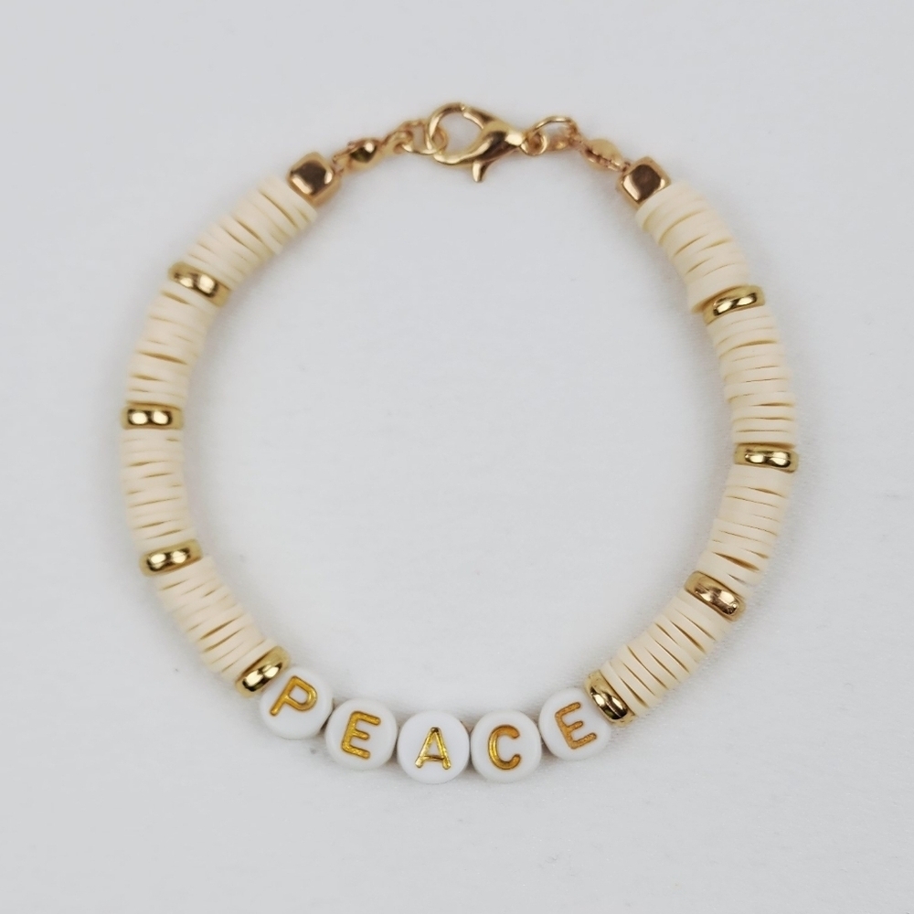 Handmade Word Peace Cream And Gold Bracelet